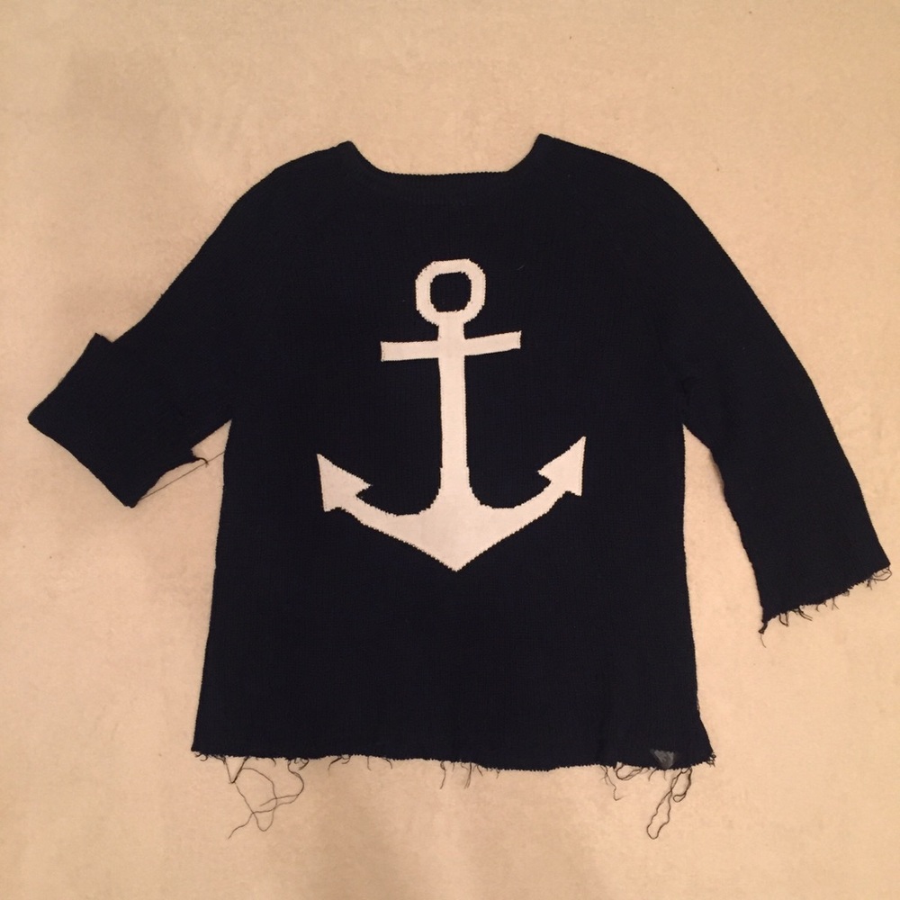 Oversized Distressed Navy Blue Anchor N9 Sweater